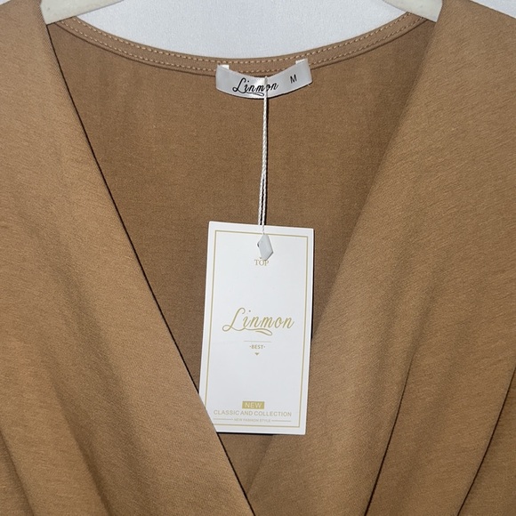 LINMON Mocha Long Sleeve Bodysuit Surplice Ruched Plunge V Neck Stretchy… - Picture 7 of 10